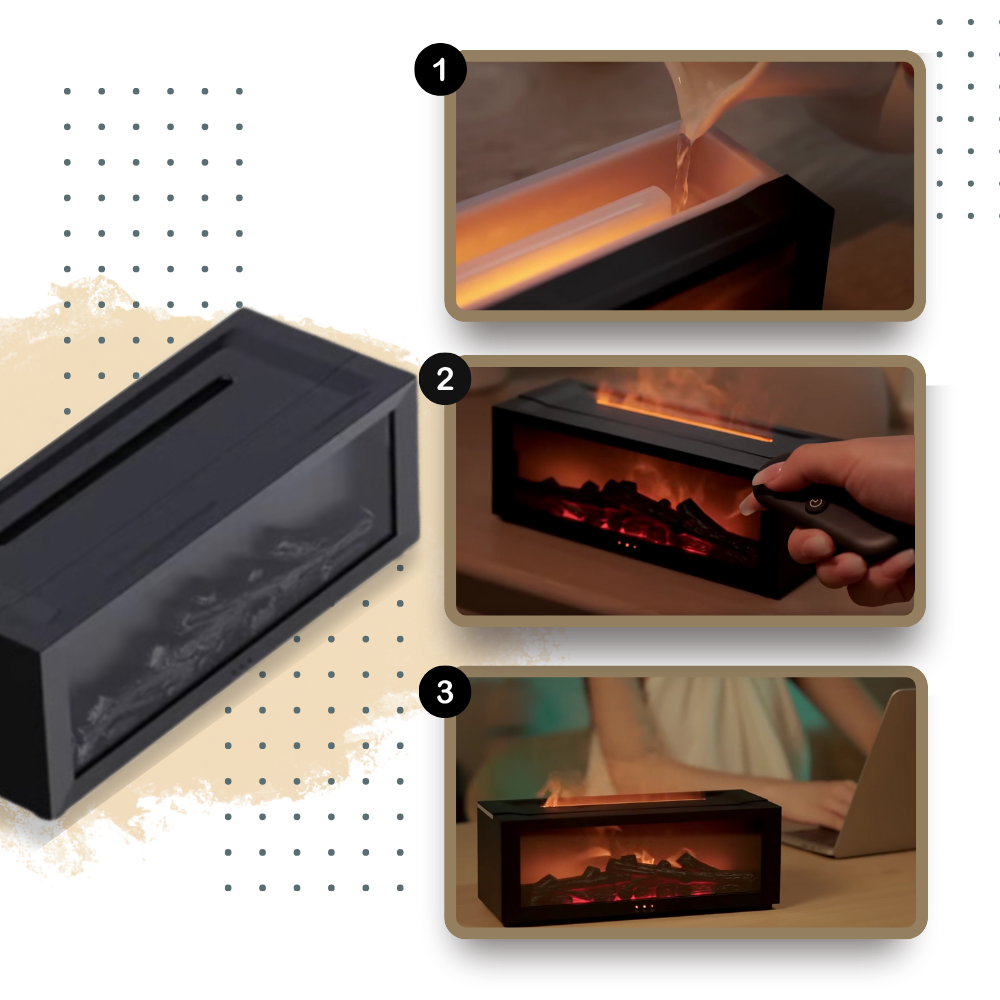 Diffuseur d'huiles essentielles avec simulation de cheminée LED